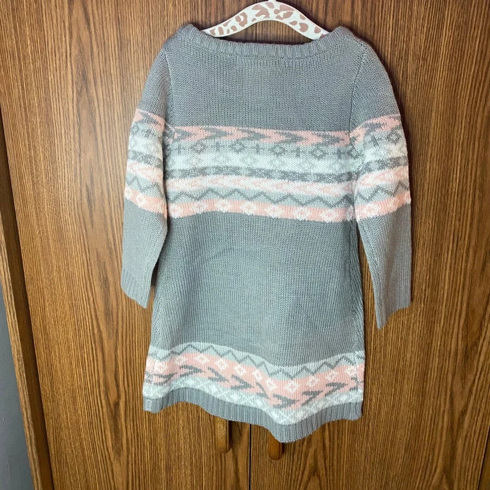 Love To Be Loved‎ Sweater Dress Girls 3T Grey Pink Fair Isle Knit Long Sleeve